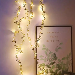 Planta Artificial Folhas de Ouro com Luz de Led para Decoração